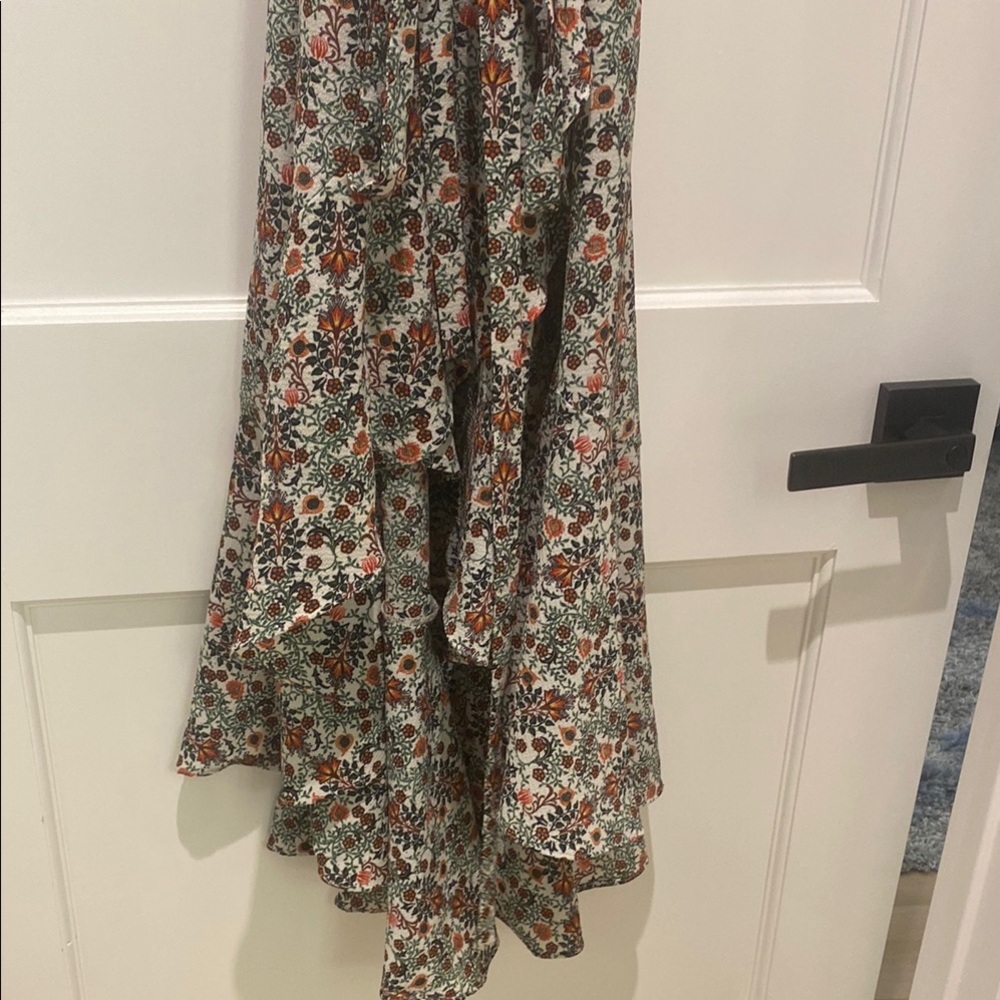 Max Studio Green and Orange V-Neck Midi Wrap Dress - Picture 4 of 4